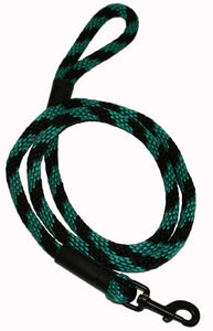 Black Ops Collection 1/2" Solid Braid Snap Lead  Black/Teal Spiral