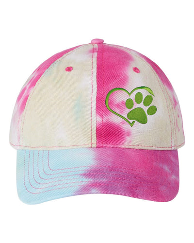 Heart/Paw Embroidered Colorful Tie-Dye Caps Rapsberry Mist