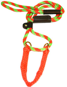 3/8" Solid Braid Martingale Style Lead Lime Green/Orange Spiral