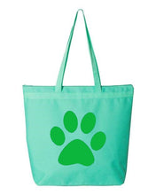 Load image into Gallery viewer, Paw Print- Aqua Embroidered Canvas Tote