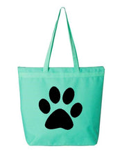 Load image into Gallery viewer, Paw Print- Aqua Embroidered Canvas Tote