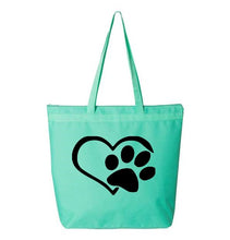 Load image into Gallery viewer, Heart Paw- Aqua Embroidered Canvas Tote