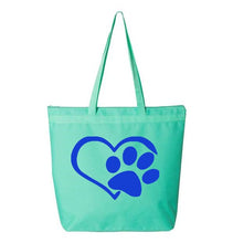 Load image into Gallery viewer, Heart Paw- Aqua Embroidered Canvas Tote