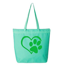 Load image into Gallery viewer, Heart Paw- Aqua Embroidered Canvas Tote