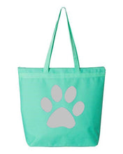 Load image into Gallery viewer, Paw Print- Aqua Embroidered Canvas Tote