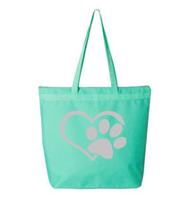 Load image into Gallery viewer, Heart Paw- Aqua Embroidered Canvas Tote