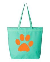 Load image into Gallery viewer, Paw Print- Aqua Embroidered Canvas Tote