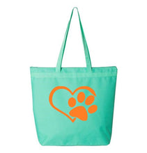 Load image into Gallery viewer, Heart Paw- Aqua Embroidered Canvas Tote