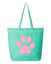 Load image into Gallery viewer, Paw Print- Aqua Embroidered Canvas Tote