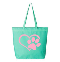 Load image into Gallery viewer, Heart Paw- Aqua Embroidered Canvas Tote