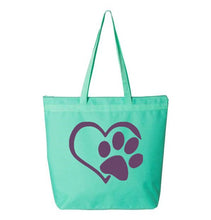 Load image into Gallery viewer, Heart Paw- Aqua Embroidered Canvas Tote
