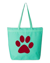 Load image into Gallery viewer, Paw Print- Aqua Embroidered Canvas Tote