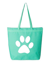 Load image into Gallery viewer, Paw Print- Aqua Embroidered Canvas Tote