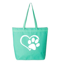 Load image into Gallery viewer, Heart Paw- Aqua Embroidered Canvas Tote