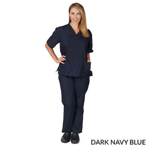 True Navy Blue- Natural Uniforms Unisex Solid V-Neck Scrub Set