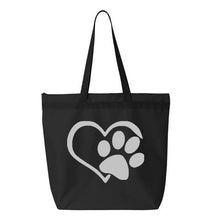 Load image into Gallery viewer, Heart Paw- Black Embroidered Canvas Tote
