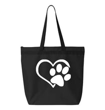 Load image into Gallery viewer, Heart Paw- Black Embroidered Canvas Tote