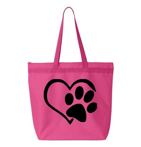 Heart Paw- Pink Embroidered Canvas Tote