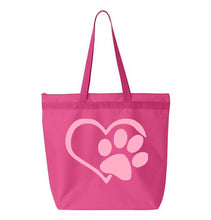 Load image into Gallery viewer, Heart Paw- Pink Embroidered Canvas Tote