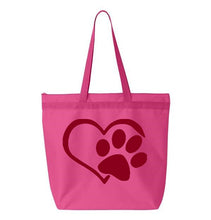 Load image into Gallery viewer, Heart Paw- Pink Embroidered Canvas Tote