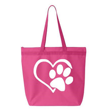 Load image into Gallery viewer, Heart Paw- Pink Embroidered Canvas Tote