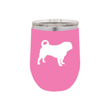 Load image into Gallery viewer, Pug 12 oz Vacuum Insulated Stemless Wine Glass