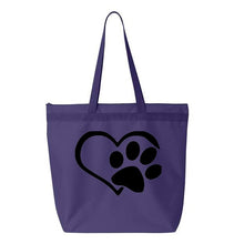 Load image into Gallery viewer, Heart Paw- Purple Embroidered Canvas Tote