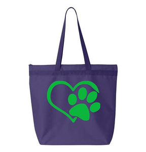 Heart Paw- Purple Embroidered Canvas Tote