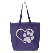 Load image into Gallery viewer, Heart Paw- Purple Embroidered Canvas Tote