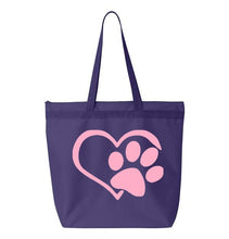 Load image into Gallery viewer, Heart Paw- Purple Embroidered Canvas Tote