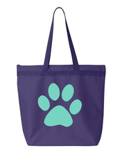 Load image into Gallery viewer, Paw Print- Purple Embroidered Canvas Tote