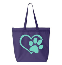 Load image into Gallery viewer, Heart Paw- Purple Embroidered Canvas Tote