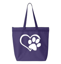Load image into Gallery viewer, Heart Paw- Purple Embroidered Canvas Tote