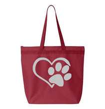 Load image into Gallery viewer, Heart Paw- Red Embroidered Canvas Tote