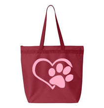 Load image into Gallery viewer, Heart Paw- Red Embroidered Canvas Tote