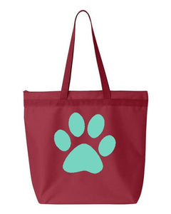 Paw Print- Red Embroidered Canvas Tote