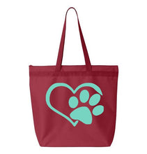 Load image into Gallery viewer, Heart Paw- Red Embroidered Canvas Tote