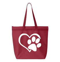 Load image into Gallery viewer, Heart Paw- Red Embroidered Canvas Tote