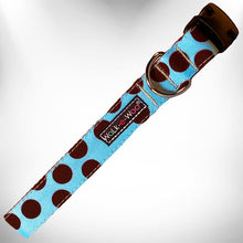 Load image into Gallery viewer, Polka Dot Dog Collars, Leads, and Bows on Blue - 5 Styles