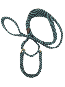 5/8" Flat Braid Martingale Style Lead Dusty Aqua/Black Spiral Limited Release