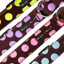 Load image into Gallery viewer, Polka Dot Dog Collars, Leads, and Bows on Brown - 4 Styles