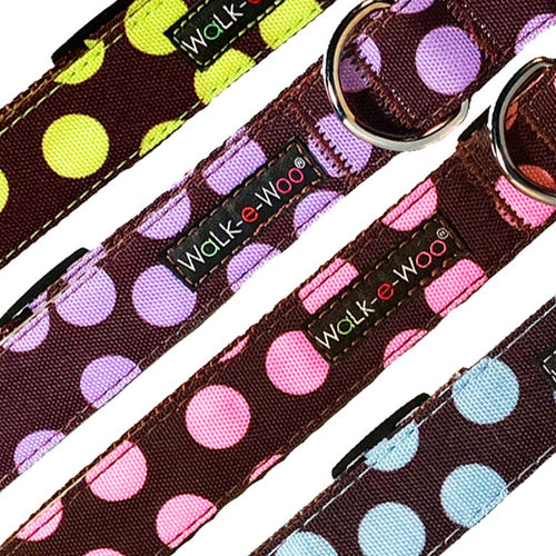 Polka Dot Dog Collars, Leads, and Bows on Brown - 4 Styles