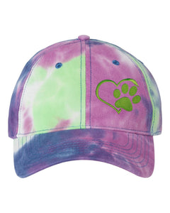 Heart/Paw Embroidered Colorful Tie-Dye Caps Purple Passion