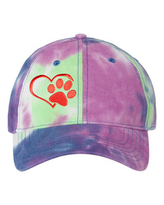 Heart/Paw Embroidered Colorful Tie-Dye Caps Purple Passion