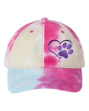Load image into Gallery viewer, Heart/Paw Embroidered Colorful Tie-Dye Caps Rapsberry Mist