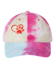 Load image into Gallery viewer, Heart/Paw Embroidered Colorful Tie-Dye Caps Rapsberry Mist