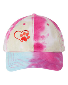 Heart/Paw Embroidered Colorful Tie-Dye Caps Rapsberry Mist