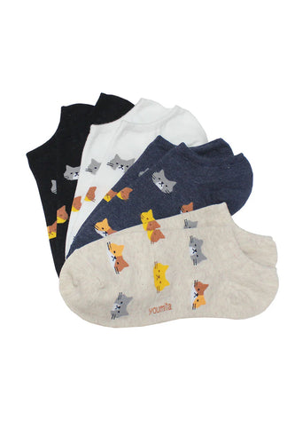 Cat Face Crew Socks 4 Pair Bundle