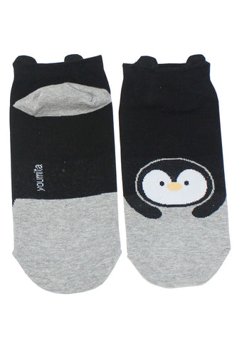 Black/Grey Cotton Blend Penguin Print Socks
