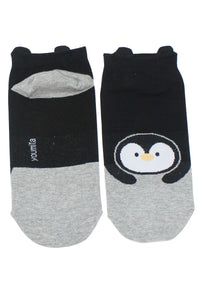 Black/Grey Cotton Blend Penguin Print Socks